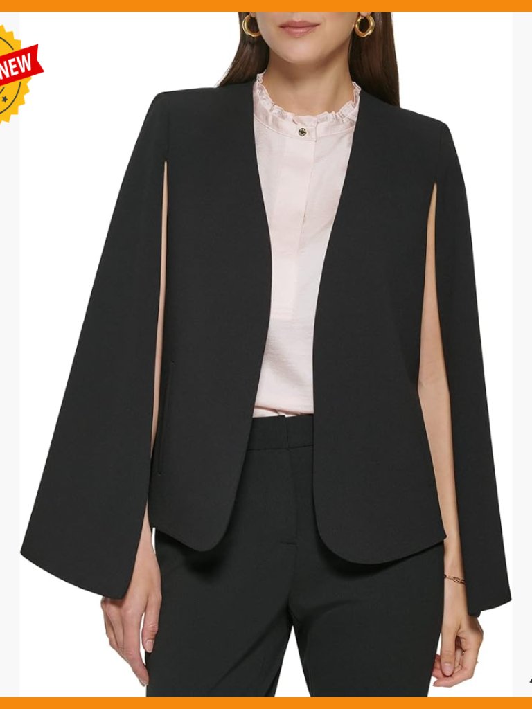 Stretchy Open Front Blazer Cape, Hits At Hips, Professional Casual Wear